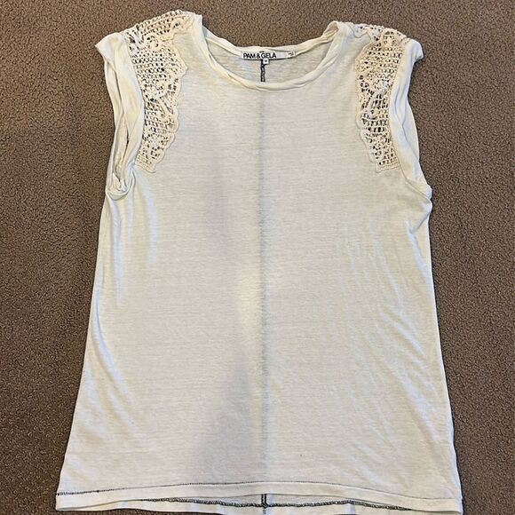 Pam & Gela Women’s Ivory Lace long Tank top - Size M - Picture 1 of 7
